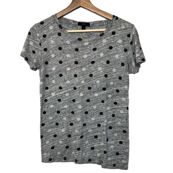 J Crew Womens Size XS Grey Polka Dot Tee Shirt Slub Cotton Blue White Crewneck - Picture 1 of 8